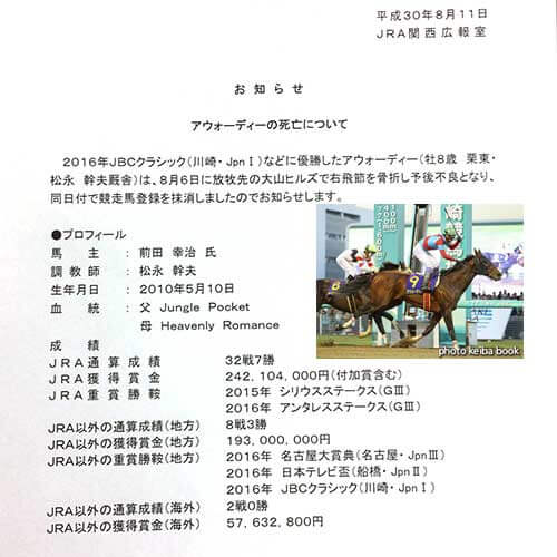 アウォーディー 死亡！ネットの声は