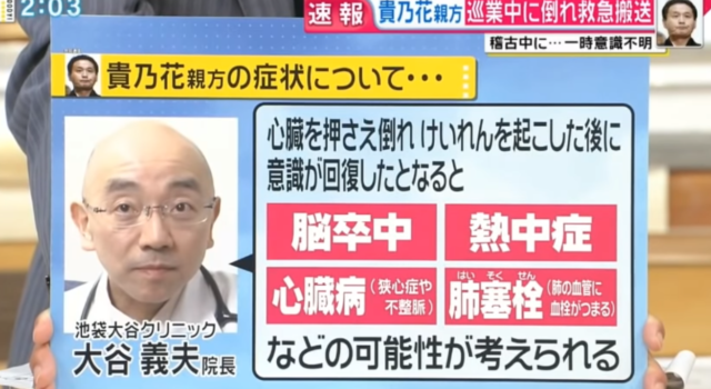 貴乃花親方 病院搬送に心配の声が。。